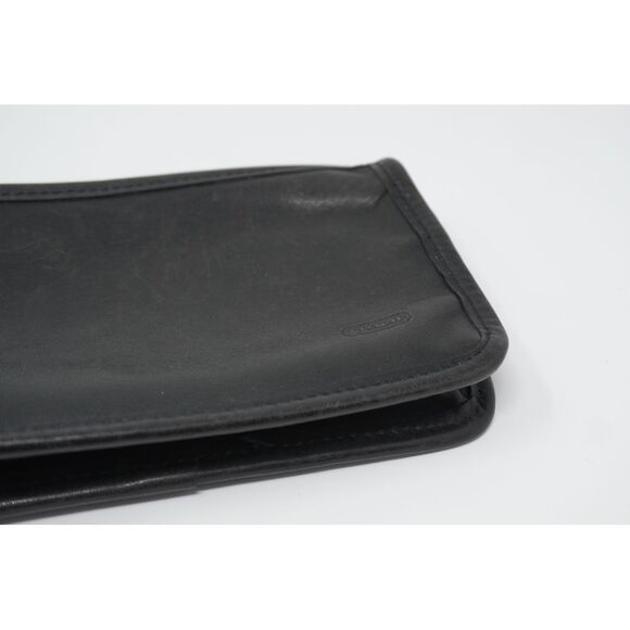 Coach Vintage Cosmetic Case Black Glove Tanned Leather Striped Canvas Lining - Picture 4 of 14